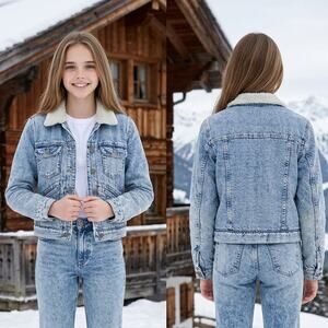 Gap Blue Denim Lined Snap Button Up Long Sleeve Jean Jacket Girls Size XL 12 NWT